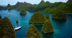 A view over the incomparable Wajag (or Wayag) island and its sensational karst islets, Raja Ampat, Indonesia