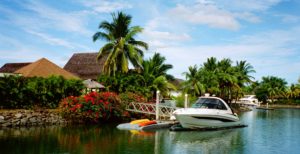 A tranquil channel runs through Denarau Island, Fiji