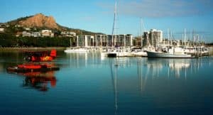 Iconic Castle Hill, a Townsville landmark rising imposingly behind its marina