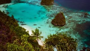 Wajag island is a veritable paradise of powder soft white sandy beaches, gorgeous blue-green bays and lagoons, Raja Ampat, Indonesia