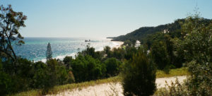 Looking out over Moreton Island to the Tangalooma Wrecks in the distance
