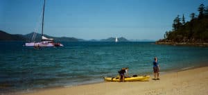 Coming ashore on the golden sands of Hook Island, Whitsundays, QLD